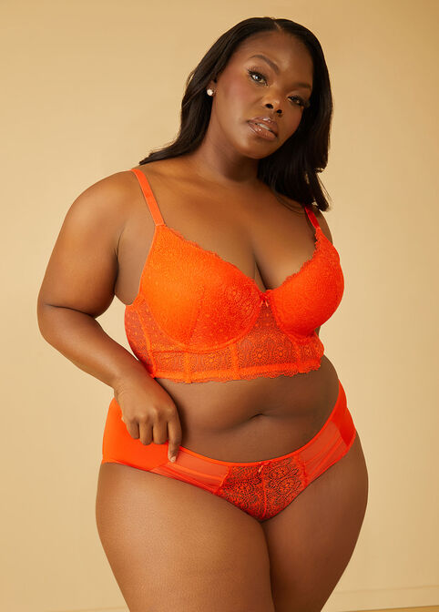 Lace And Mesh Bustier Set, Orange image number 3