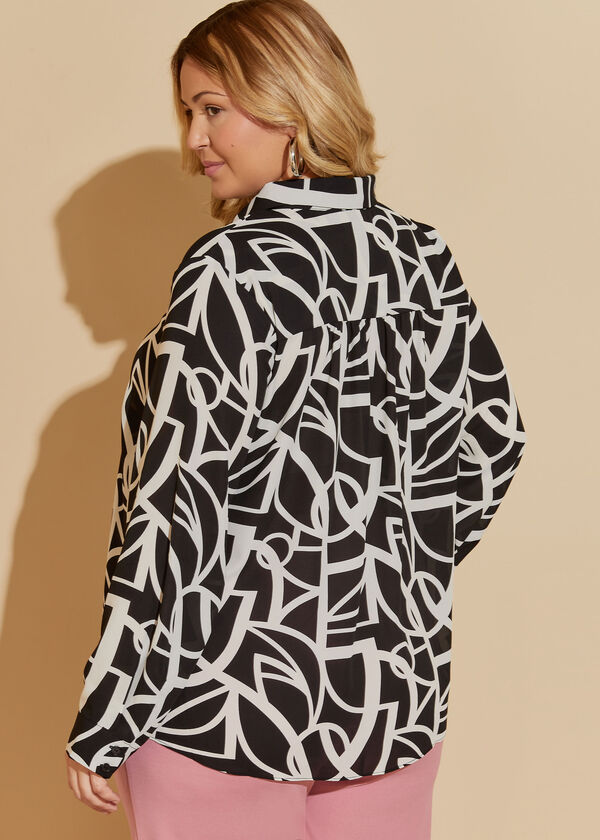 Abstract Print Crepe Shirt, Black White image number 1