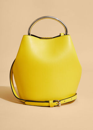 Top Handle Faux Leather Bucket Bag, Maize image number 1
