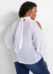 Chiffon Cold-Shoulder Tie Neck Top, White image number 1