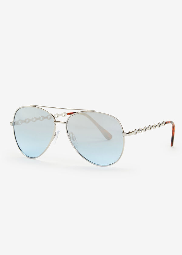 Silver Metal Aviator Sunglasses, Silver image number 1