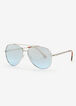 Silver Metal Aviator Sunglasses, Silver image number 1