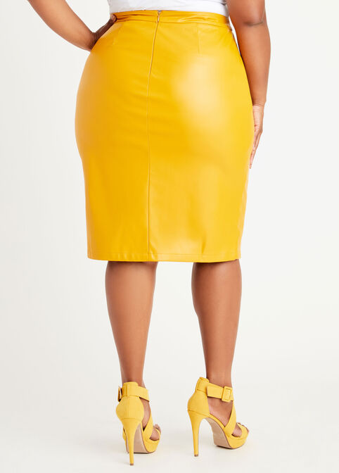 Faux Leather Pencil Skirt, Nugget Gold image number 1