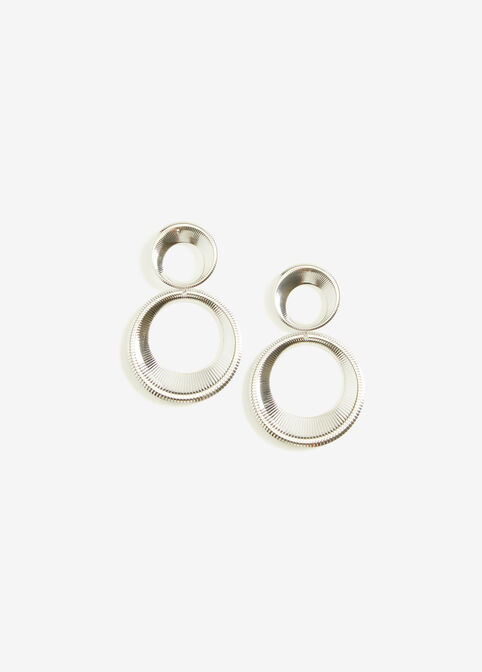 Silver Tone Ring Drop Earrings, Silver image number 0