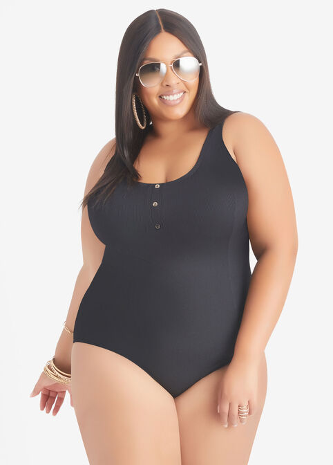 Christina Blue Ribbed Swimsuit, Black image number 0
