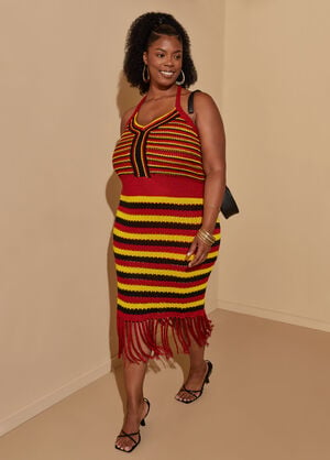 Fringed Striped Midi Dress, SAMBA image number 0
