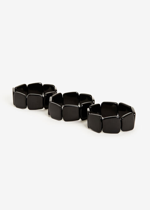 Black Geo Disc Stretch Bracelets, Black image number 0