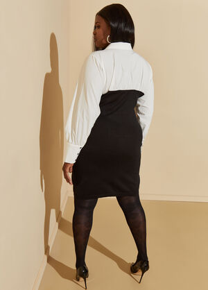 Poplin Paneled Sweater Dress, Black image number 1