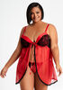 Lace Bow Tie Babydoll & Thong Set, Red image number 0