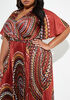 Pleated Printed Satin Maxi Dress, Rooibos image number 2