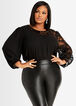 Sequin Lace Panel Puff Sleeve Top, Black image number 2