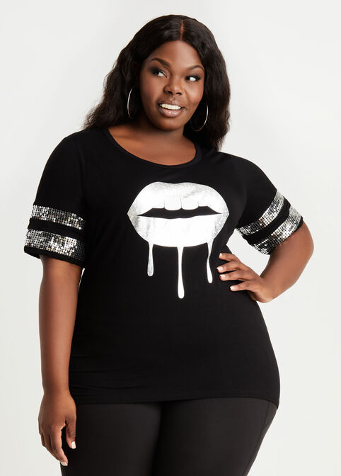 Holographic Dripping Lips Tee, Black image number 0
