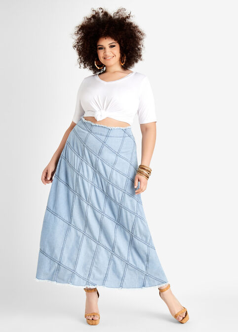 A Line Maxi Denim Skirt, Blue image number 2