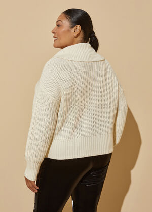 Ribbed Zip Front Sweater, Egret image number 1