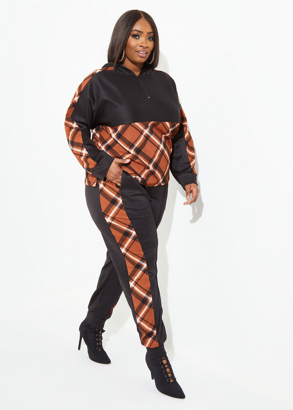 Plaid Stretch Knit Joggers, Black Combo image number 2