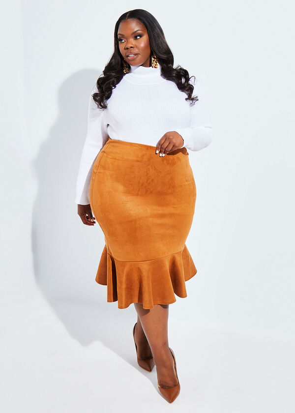 Faux Suede Midi Skirt, Camel Taupe image number 2