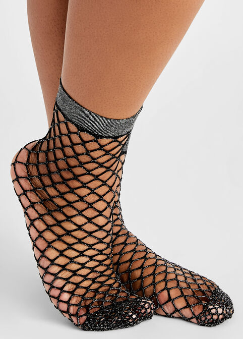 Glitter Net Ankle Socks, Black image number 0