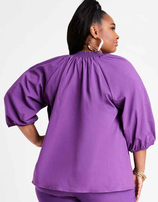 Cotton Smock Neck Puff Sleeve Top, Purple Magic image number 1