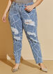 Distressed Printed Mom Jeans, Medium Blue image number 2