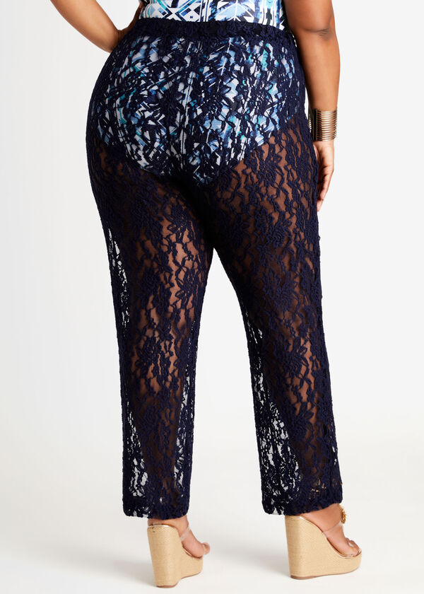 Floral Lace Swim Cover Up Pant, Navy image number 1