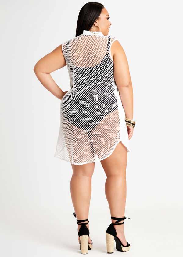 White Hi Lo Mesh Cover Up, White image number 1