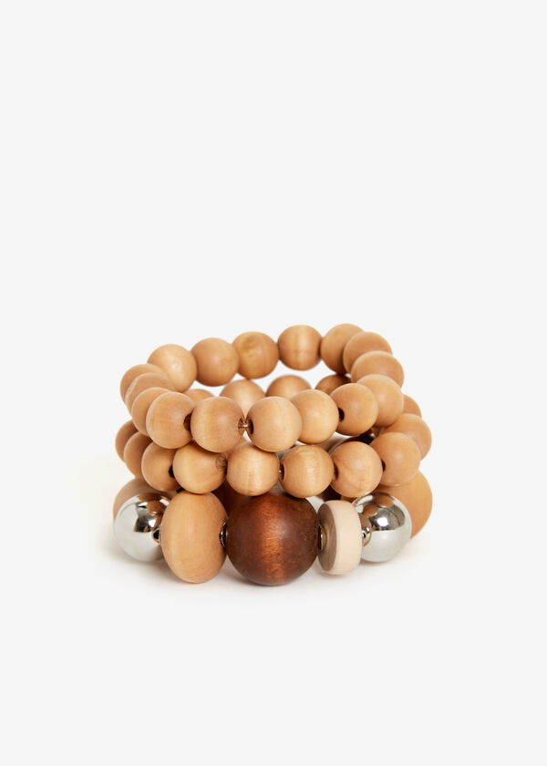 Chunky Wood Bead Bracelet Set, Dark Brown image number 1