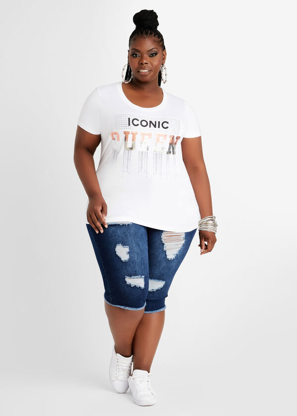 Iconic Queen Embellished Tee, White image number 0