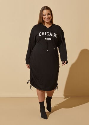 Chicago Ruched Hoodie Dress, Black image number 0