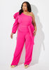 Puff Sleeve One Shoulder Jumpsuit, Fuchsia image number 0