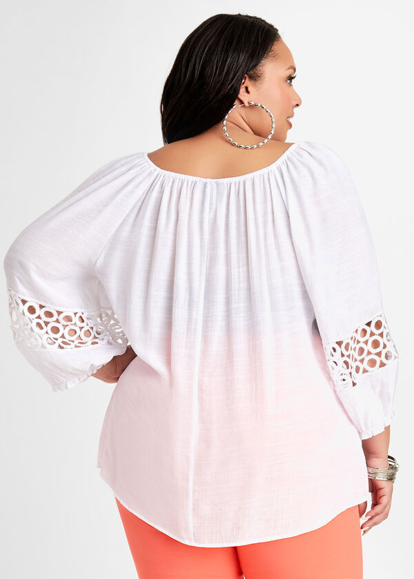Crochet Sleeve Peasant Blouse, White image number 1