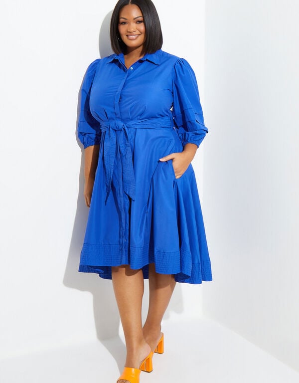 Pleated Cotton-Blend Shirtdress, Sodalite image number 0