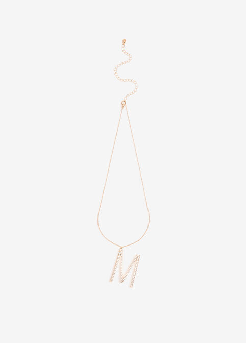 Pave Crystal M Initial Necklace, Gold image number 2