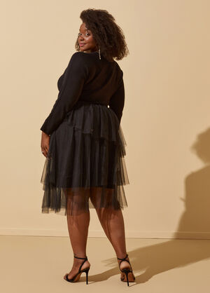Tiered Tulle Sweater Dress, Black image number 1