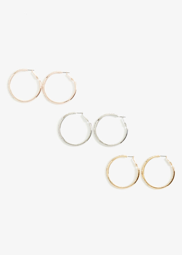 Gold Silver & Rosegold Pave Hoops, Multi image number 1