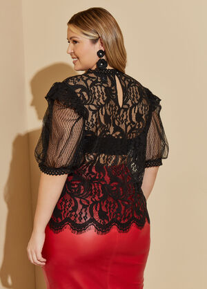 Dotted Sleeve Lace Top, Black image number 1