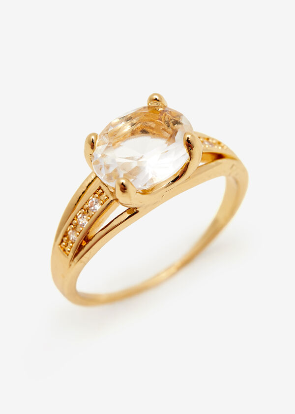 Gold Tone Crystal Ring, Gold image number 0
