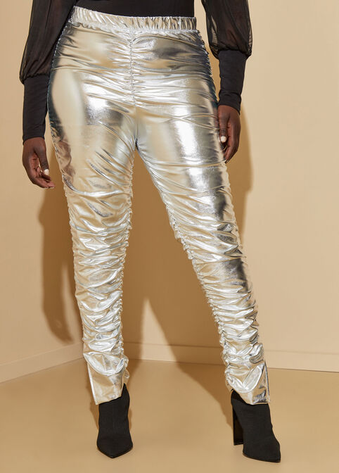 High Rise Ruched Leggings, Silver image number 0