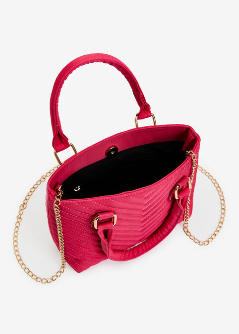 Pink Quilted Nylon Satchel, Fuchsia image number 2