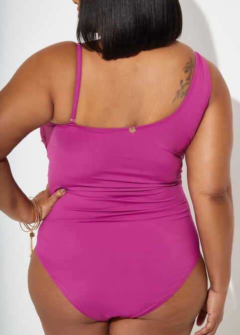 Mesh Paneled Convertible Swimsuit, Purple image number 1