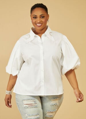Crystal Puff Sleeved Shirt, White image number 0