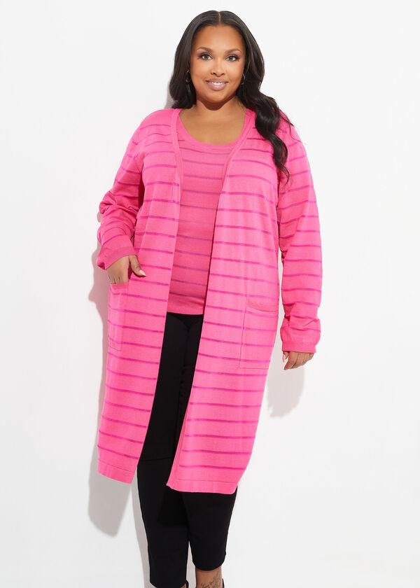 Striped Knitted Duster, Fandango Pink image number 2