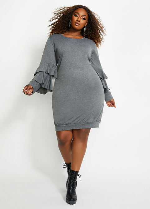 Plus Size Knit Tiered Sleeve Mini Dress image number 0