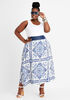 Denim-Paneled Printed Maxi Skirt, Blue image number 2