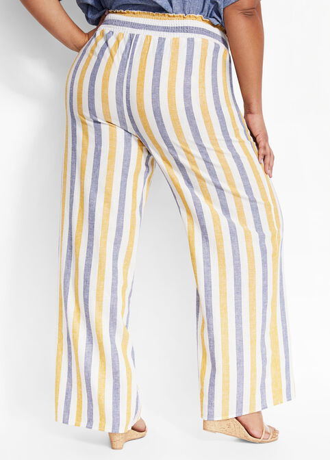 Striped Linen Wide Leg Pant, White image number 1