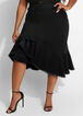 Ruffle Frayed Hi Low Denim Skirt, Black image number 0