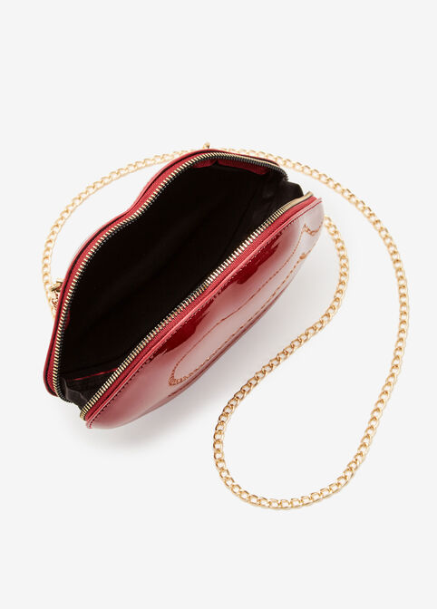 Patent Faux Leather Lips Chain Bag, Red image number 2