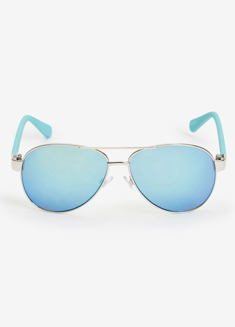 Trendy Accessories Silver & Blue Top Bar Aviator Tinted Sunglasses image number 0