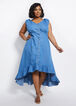 Denim Hi Low Ruffle Hem Maxi Dress, Medium Blue image number 0