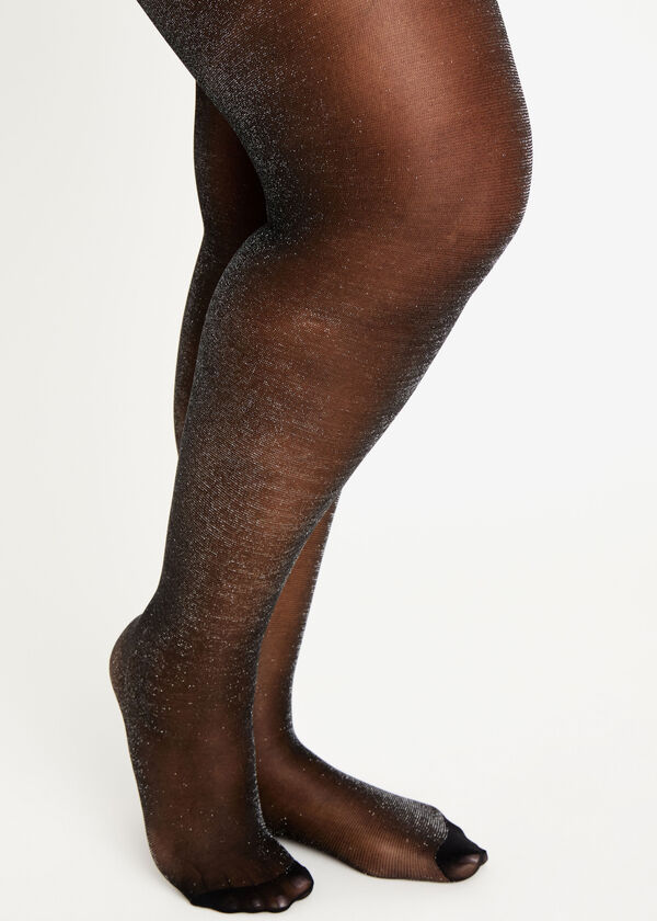 Silver Lurex Opaque Tights, Black image number 0