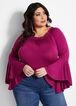 Solid Knit Bell Sleeve Top, Raspberry Radiance image number 4